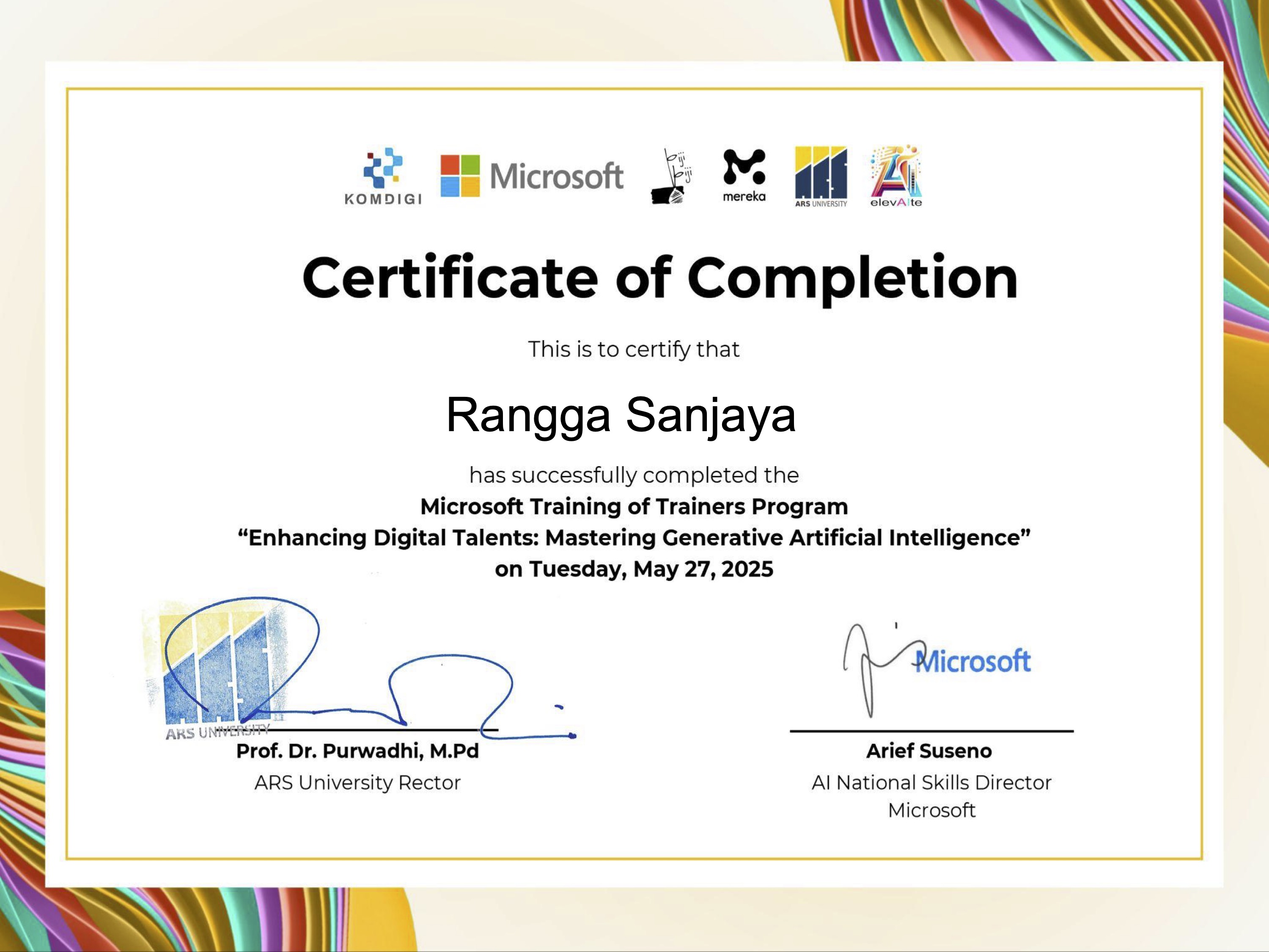 Microsoft Training of Trainers Program "Enhancing Digital Talents: Mastering Generative Artificial Intelligence"